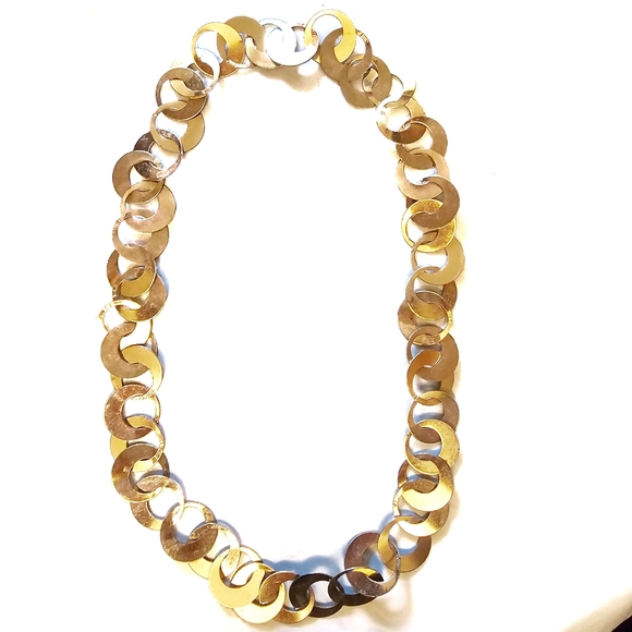 VINTAGE Hoop Gold Tone Statement Necklace - Picture 1 of 4